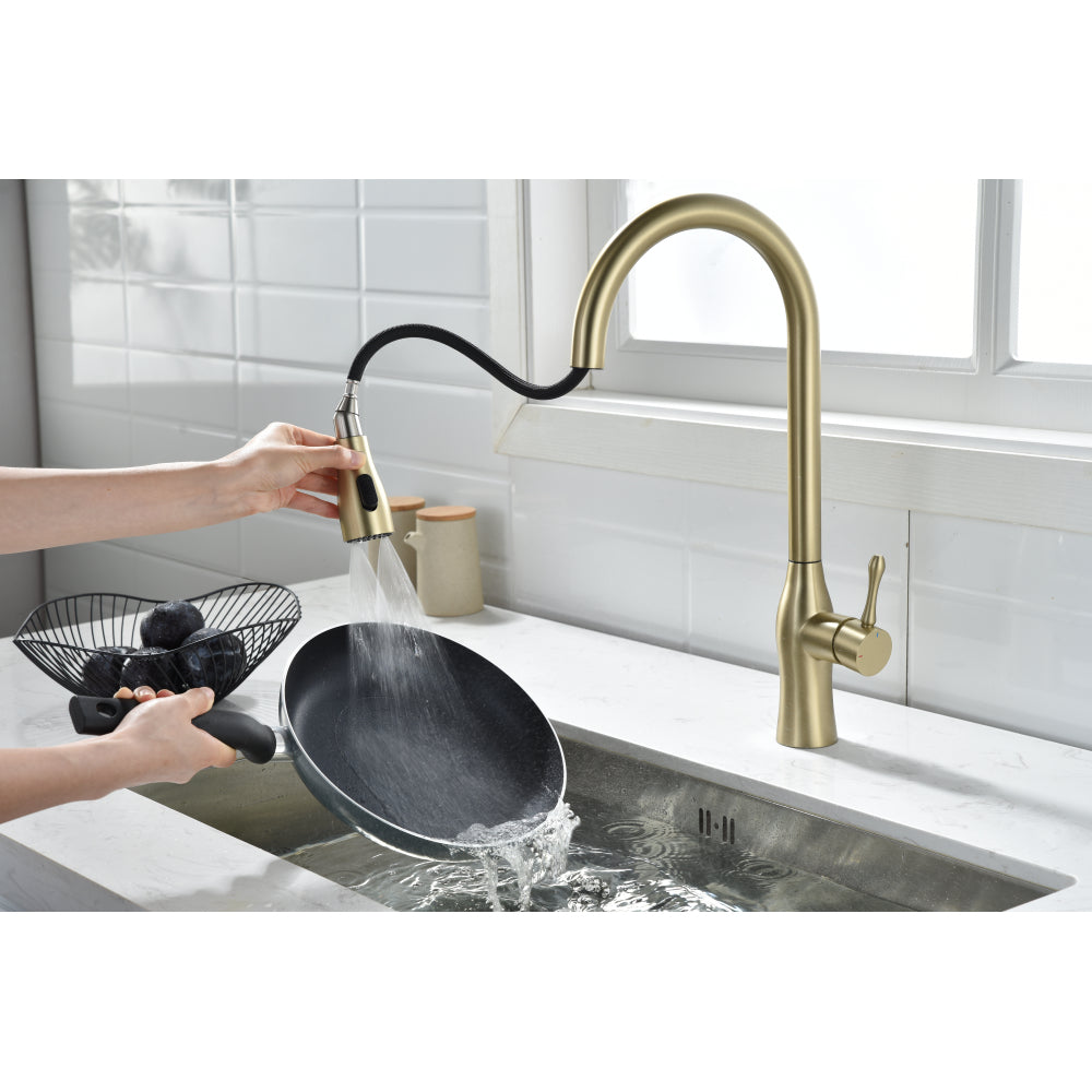 Pull-Down Single Handle Kitchen Faucet in Brushed Gold