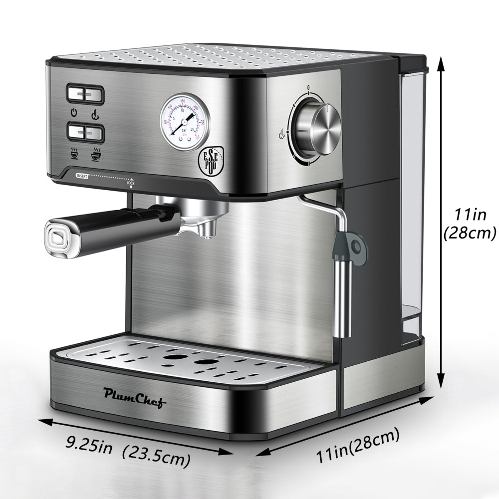 20 Bar Professional Espresso Machine with Milk Frother, Single & Double Shot, ESE Pod Compatible, Pressure Display, Removable Water Tank for Cappuccino, Latte, & Macchiato – Home Barista Edition