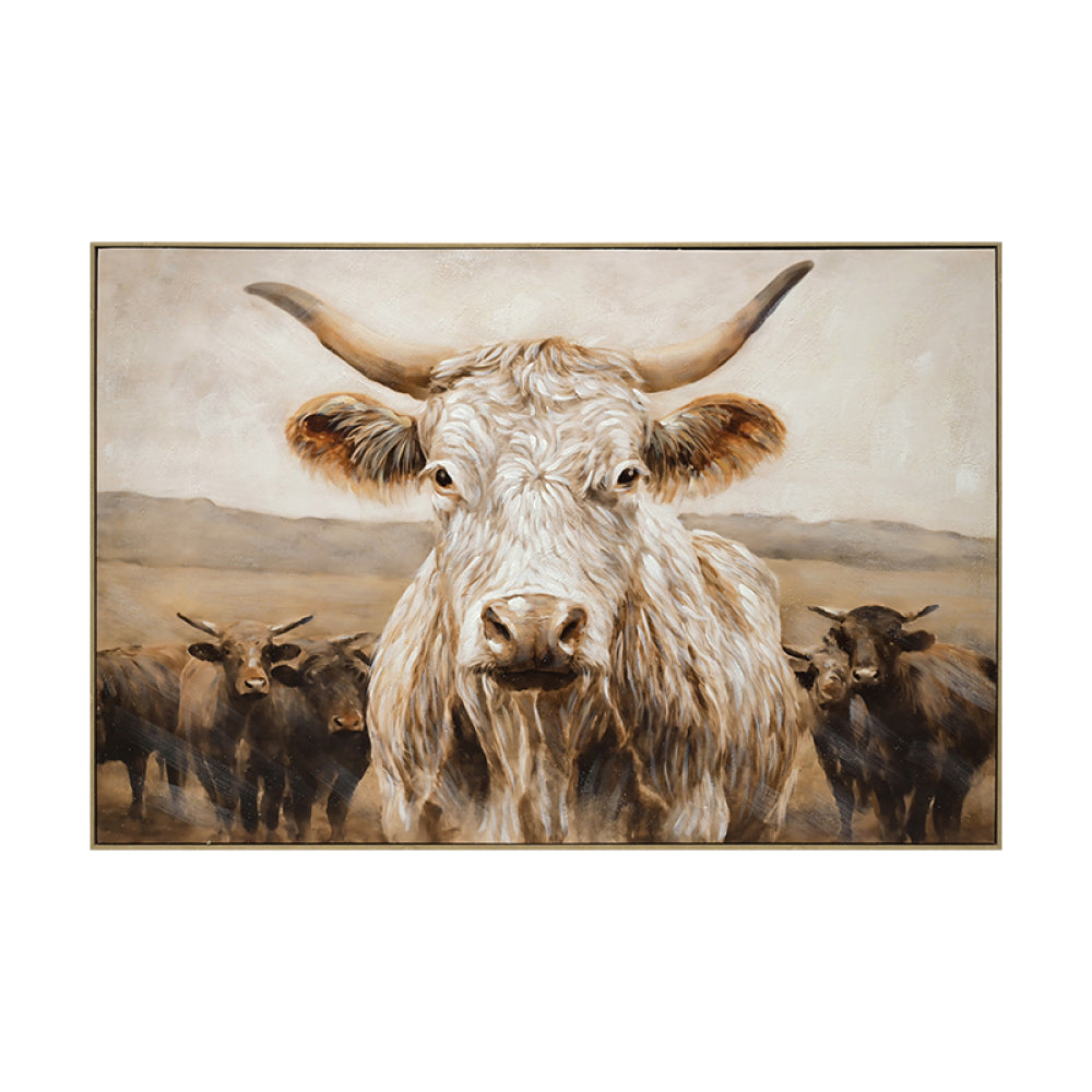 White Highland Cow Canvas Wall Art - Modern Minimalist Animal Art Print for Living Room Bedroom Decor, Framed in Solid Wood, Nature Inspired Wall Decordecorative picture Oil painting