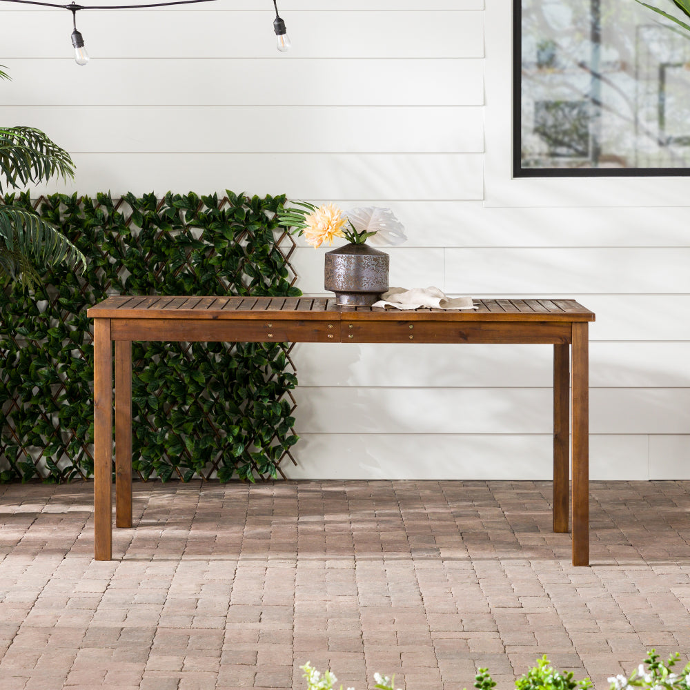 Contemporary Slat-Top Acacia Wood Outdoor Dining Table - Dark Brown