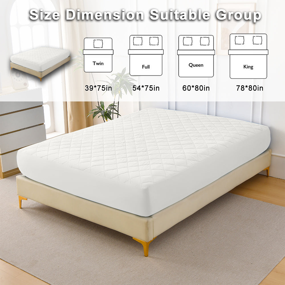 Diamond Grid Ultrasonic Waterproof Mattress Protector White Size F