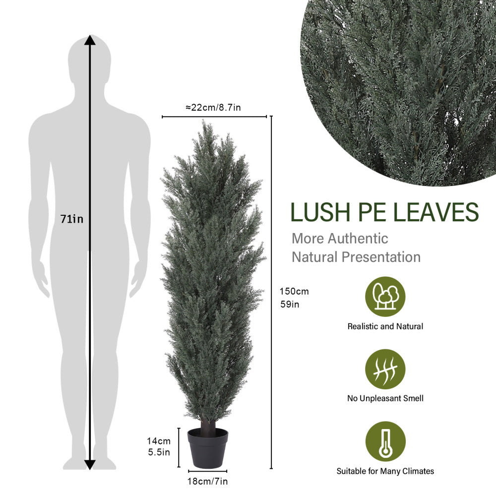 150cm Detachable Artificial Green Cypress Tree Realistic Tall Faux Plant for Indoor and Outdoor Decoration 2pcs/set