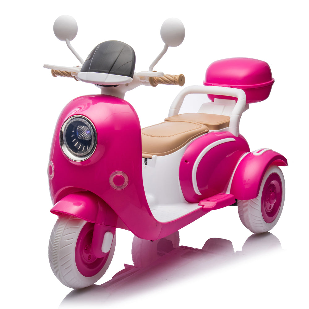 12V Two motors Kids Ride On Level Up Two-seater  Electric Motorcycle,Three-wheel Toy w/Music,Bluetooth,USB,Backseat flip adult seat,Portable Storage Hooks&Oversized  Trunk,LED Headlight  For Kids 3-6.