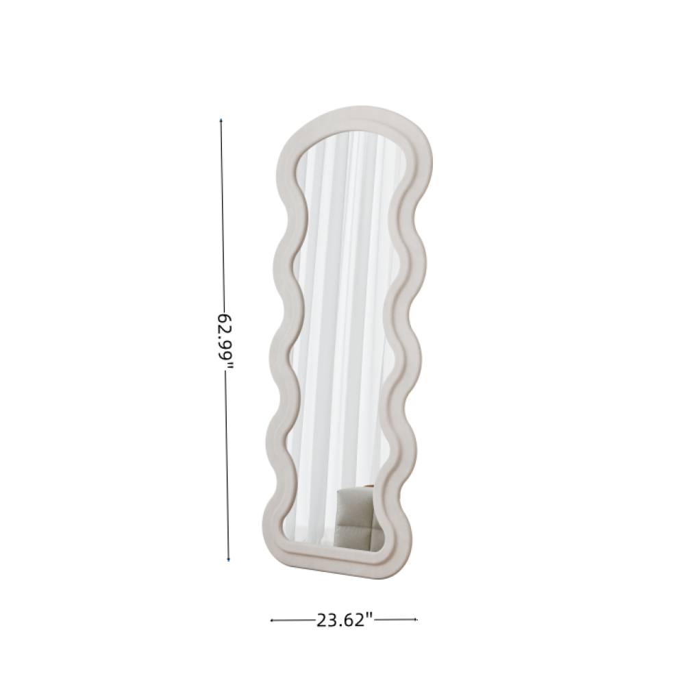 Flannel Full Length Wave  Floor Mirror  for Bedroom living room Hanging or Against The Wall(white)