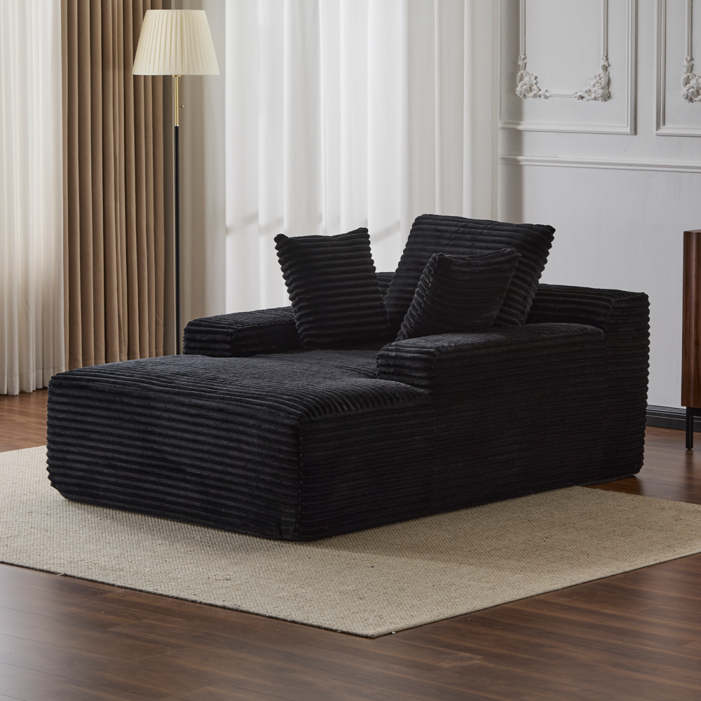 Oversized Chaise Lounge Chair Cozy Cloud Couch, Modern Plush Corduroy Upholstered Sleeper Sofa Daybed with 3 Throw Pillows and Wide Armrest for Living Room, No Assembly Required,Green