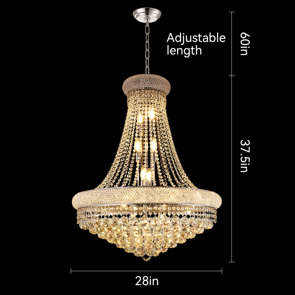 28-Inch Crystal Chandelier Lighting for Dining Room Modern Interior Luxury K9 Bedroom Crystal Chandelier Ceiling Light French Empire Crystal Chandelier Chrome 15 Lights