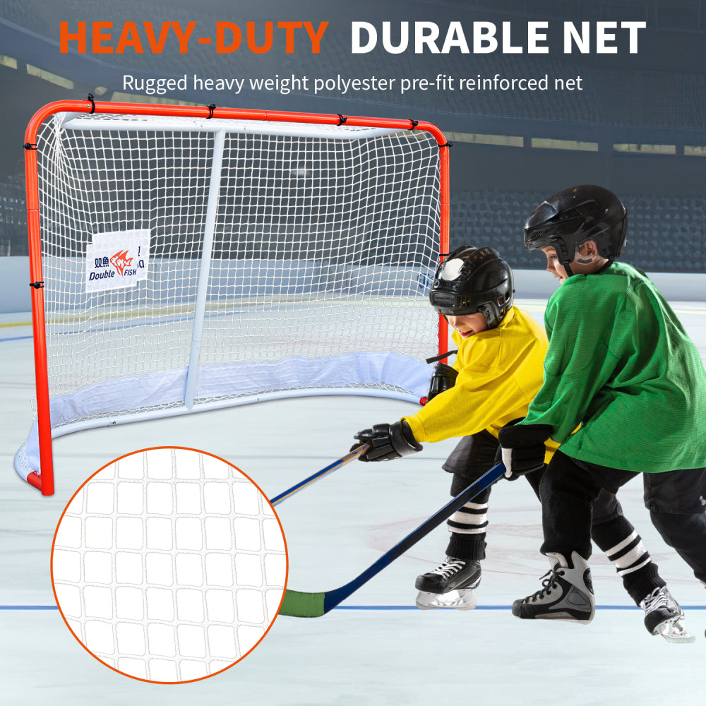 DOUBLE FISH Premium Steel Street Hockey Goal Set - 72"x48", Indoor/Outdoor, Durable & Portable with Reinforced Net And Easy Assembly