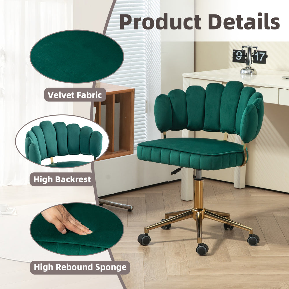 Velvet Home Office Desk Chair, Modern Cute Computer Chair, Wheels Swivel Height Adjustable Swivel Task Chair for Home Office (Emerald Velvet)