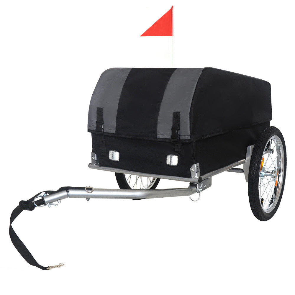 Heavy-Duty Bike Cargo Trailer with Removable Waterproof Cover – 88 lbs Capacity, 16" All-Terrain Wheels & Foldable Design for Camping, Groceries, gray black