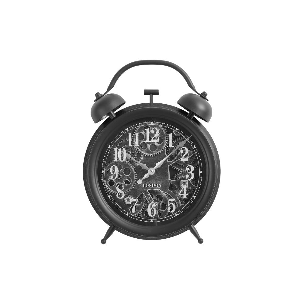Clocks, 12" Round, Gear Mechanism, Table Clock, Black, Transitional