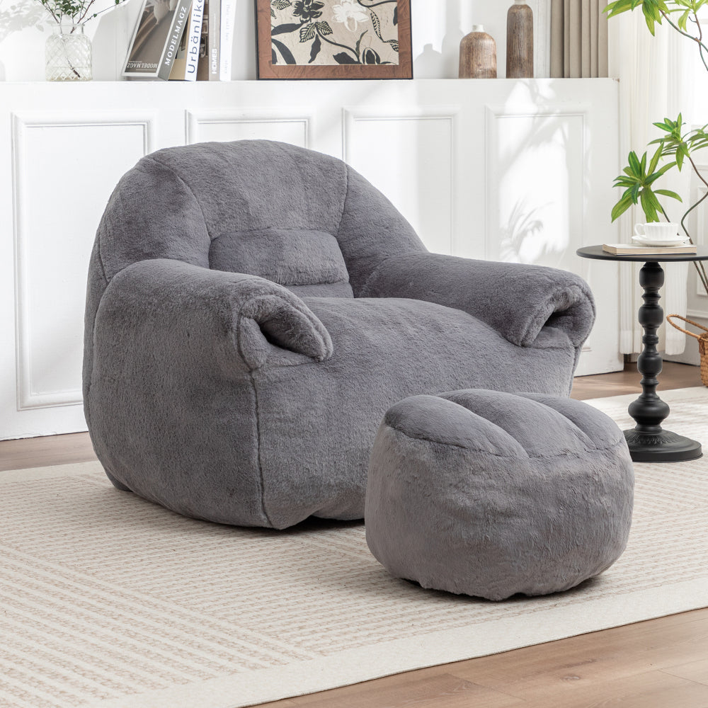 Bean Bag Chair, Comfy Bean Bag Sofa with Back Support, Faux Fur Bean Bag Chair for Adults and Kids, Stuffed Floor Sofa for Living Room, Bedroom, Apartment, Green