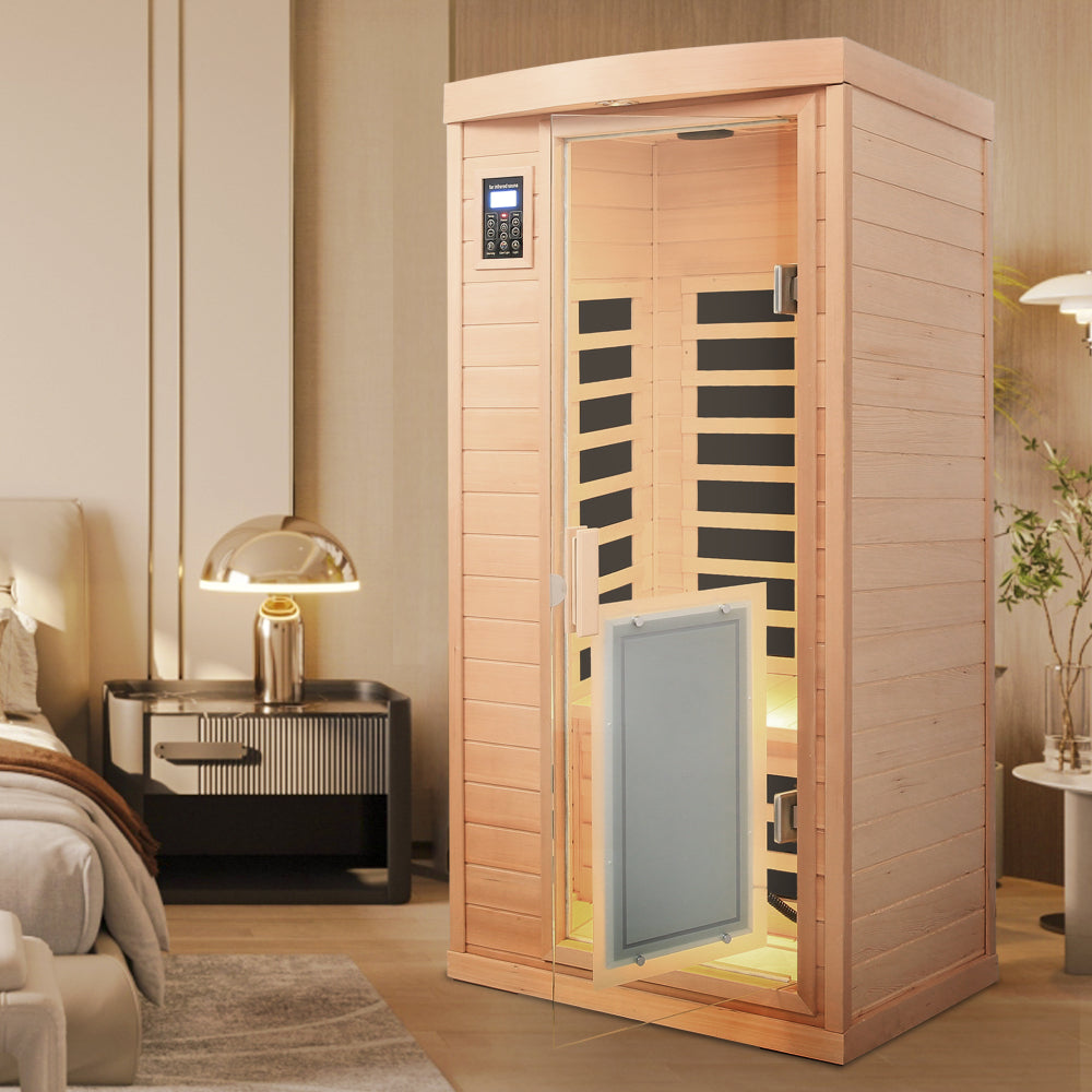 Low EMF Front door with heating panel One people Hemlock Far-infrared Indoor sauna room