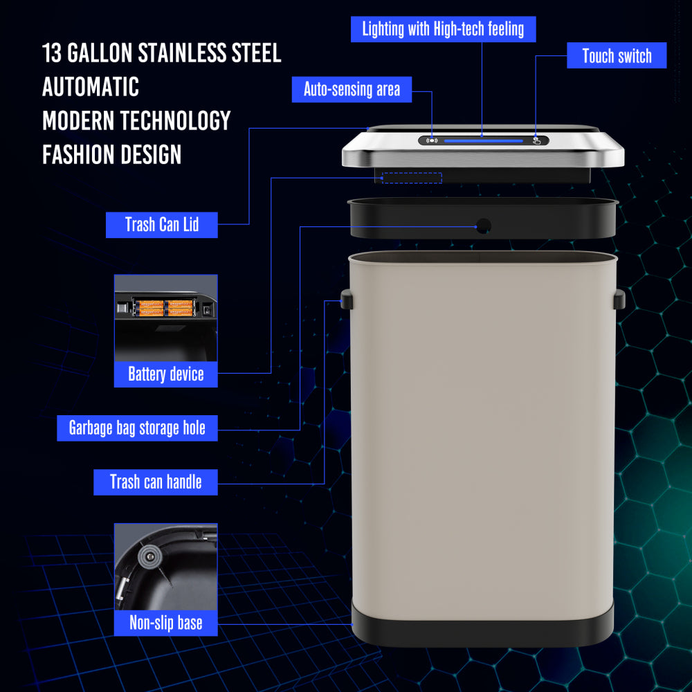 50L Smart automatic Trash Cans -  Full Intelligent Sensor  - LIGHT GREY