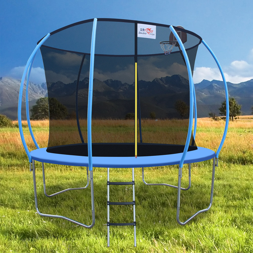 DOUBLE FISH [Foldable Trampoline] 400 Lbs 10ft Foldable Mini Trampoline Fitness Rebounder with Handrail  for Adults