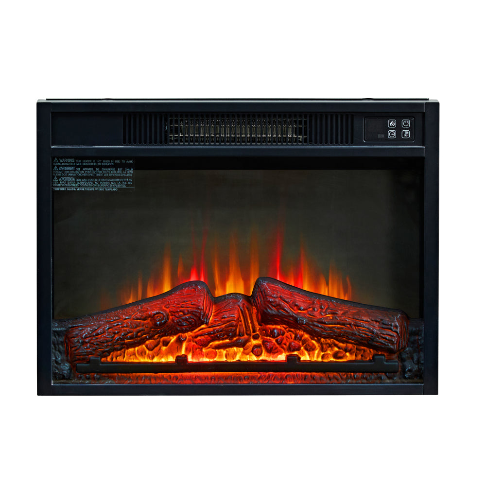 23" Electric Fireplace, 3DInfrared Black Fireplace Electric Insert Heater, with IR Remote Control, Glass View, Adjustable Realistic Logs & Flames, Indoor, 1400W