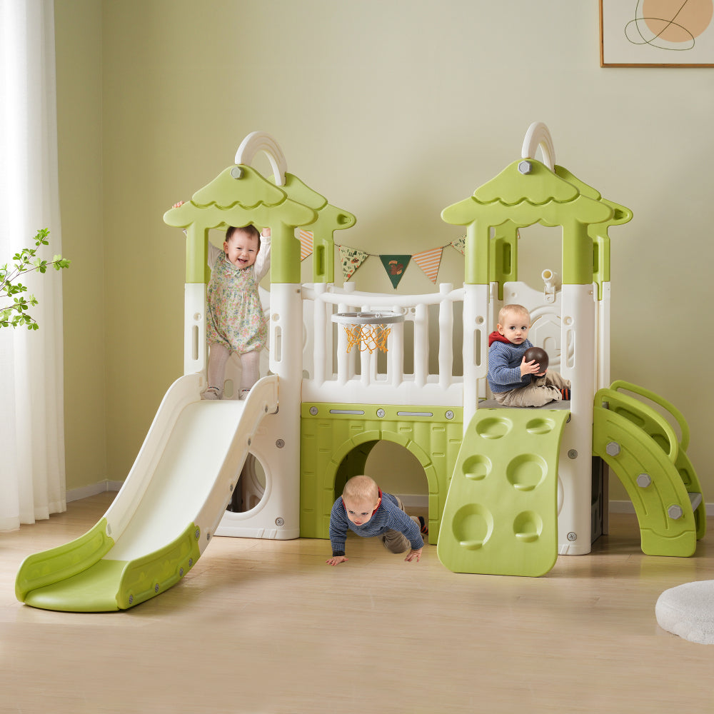 8-1 Toddler Climber and Slide Set,Kids Slide for Toddlers Age 1+, Kids Playground Climber Freestanding Slide Playset with Basketball Hoop, Play Combination for Babies,Indoor& Outdoor