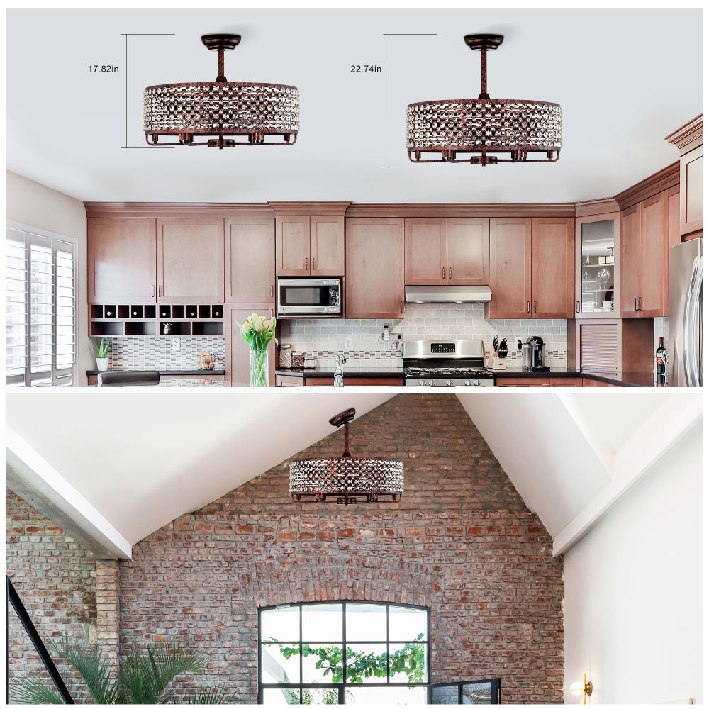 Dia 26.8 inch Chandelier Ceiling Fan ,Crystal  Shade Ceiling Fan with Remote Control,3 ABS Blade--4-light( No Include Bulb)