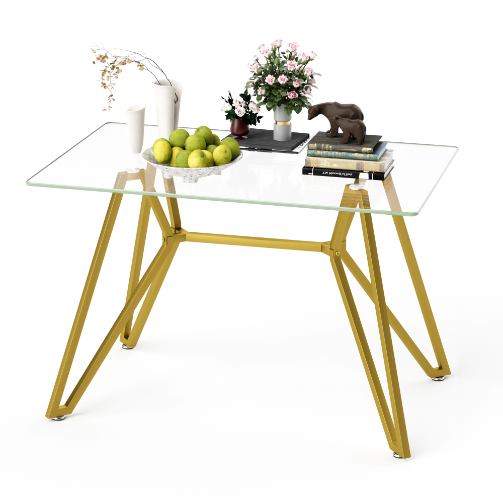 35.4-inch round tempered glass dining table, suitable for 1-4 people, space-saving small kitchen dining table, equipped with sturdy metal table legs, suitable for dining room, living room,Gold