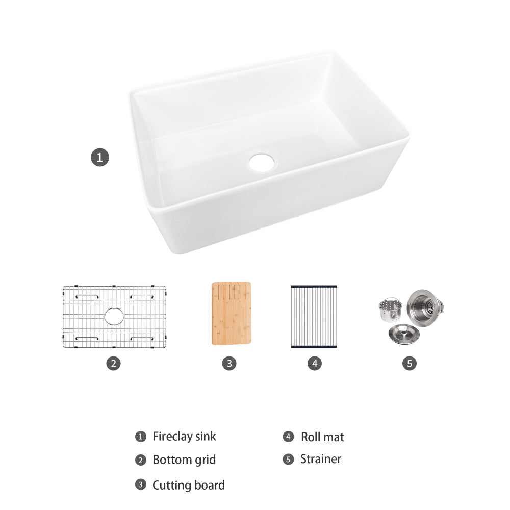 Fireclay 30" L X 20" W Workstation Farmhouse Kitchen Sink With Accessories