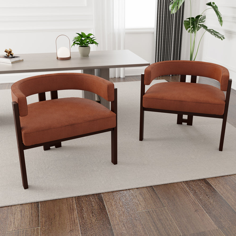 Modern Accent Chair Chenille Upholstered Armchair with Open Back 3 Legs Barrel Dining Chair Comfy Side Chair for Living Room/Bedroom/Dining Room Set of 2 (Emerald)