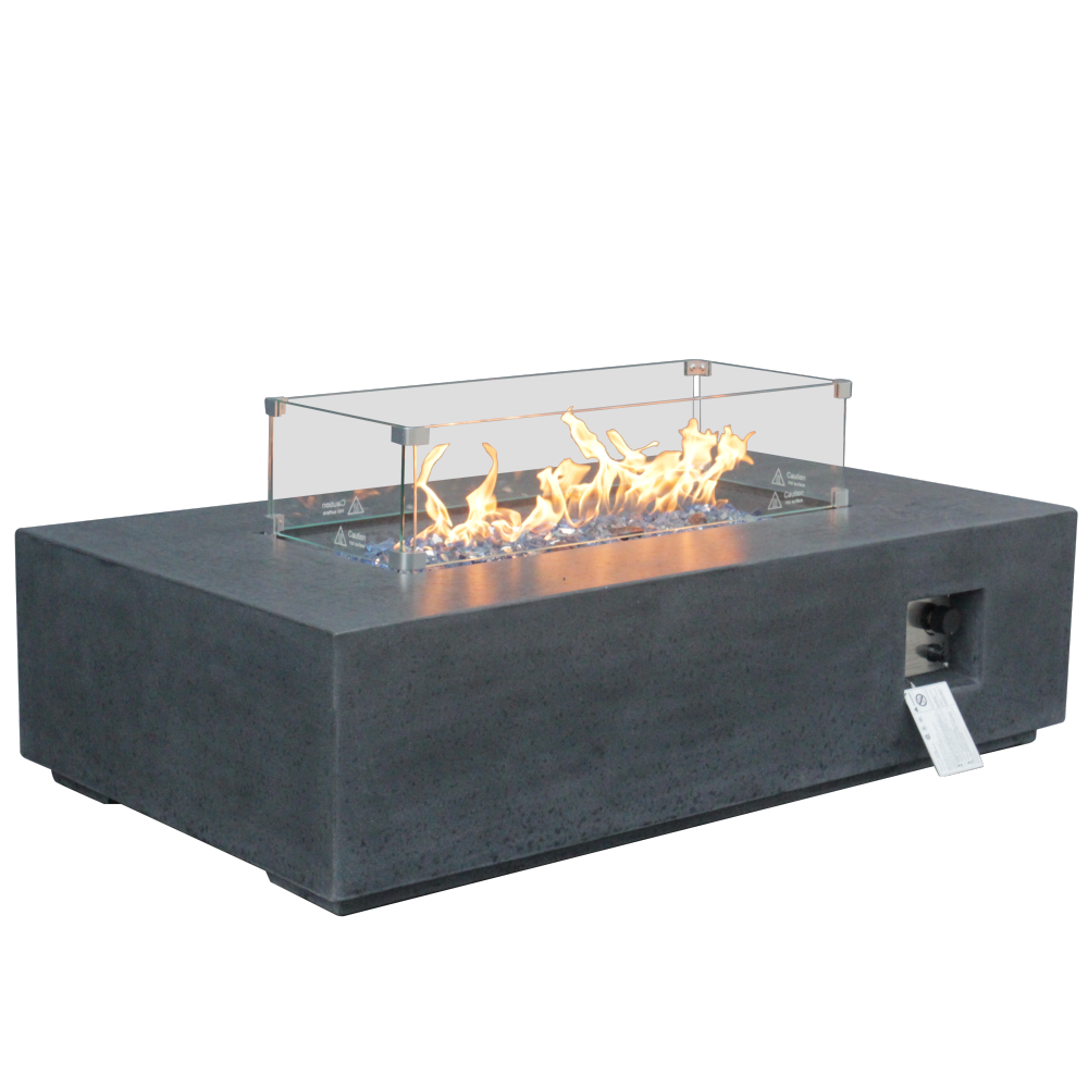 52 Inch Outdoor Concrete Propane gas rectangle Fire Pit table in Dark Gray color