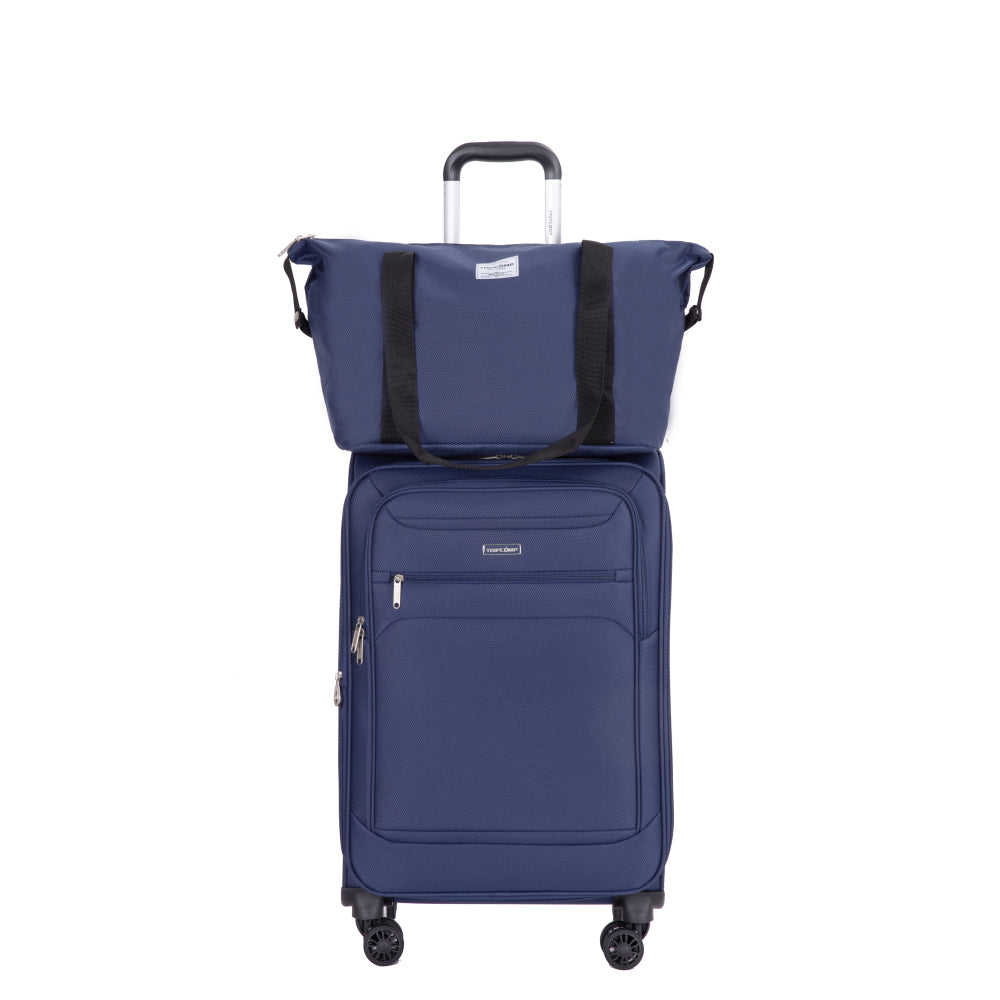 3-Piece Set (18/Travelbag/toiletry bag) ,Softshell Suitcase Spinner Wheels Terylene Polyester Luggage Sets Carry On Suitcase Luggage Lightweight Durable Suitcase Blue