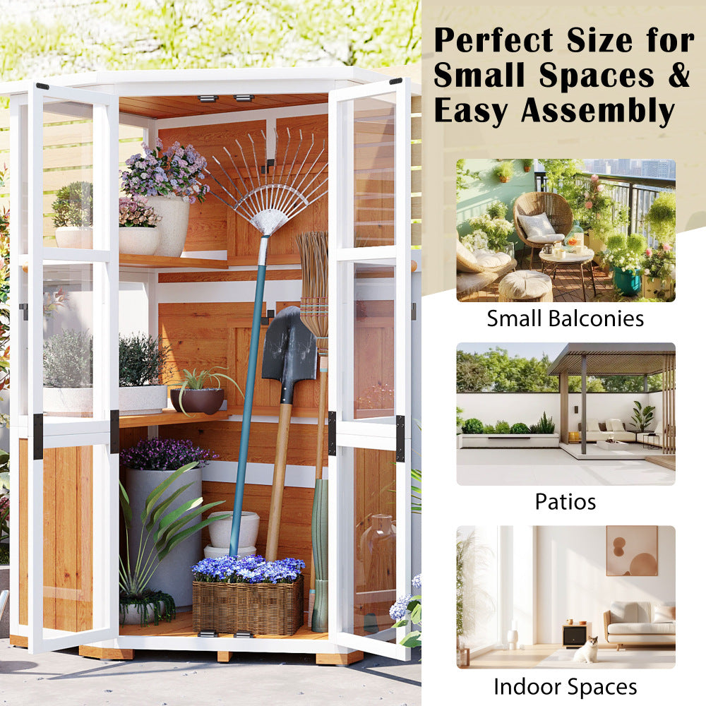 [Assembly Video Product] TOPMAX 63'' Height Garden Wood Storage Cabinet Outdoor Tool Storage Shed, Mini Greenhouse Cold Frame with Waterproof- Roof and Lockable Door for Backyard,Patio, Lawn, Yellow