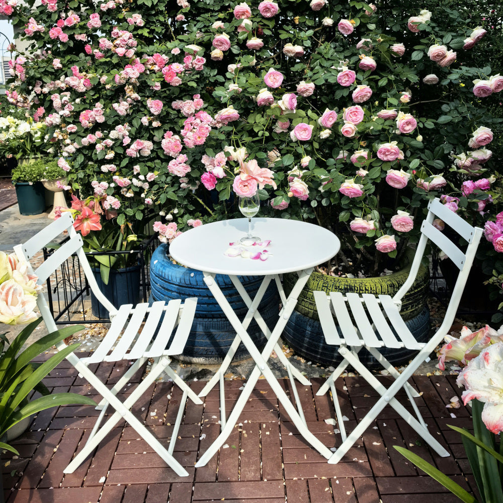 3 Piece Patio Bistro Set of Foldable Round Table and Chairs, Yellow