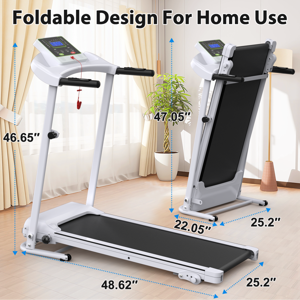 Folding Treadmill with Incline 2.5HP 12KM/H Electric Treadmill for Home Foldable, Bluetooth Music Cup Holder Heart Rate Sensor Walking Running Machine for Indoor Home Gym Exercise Fitness