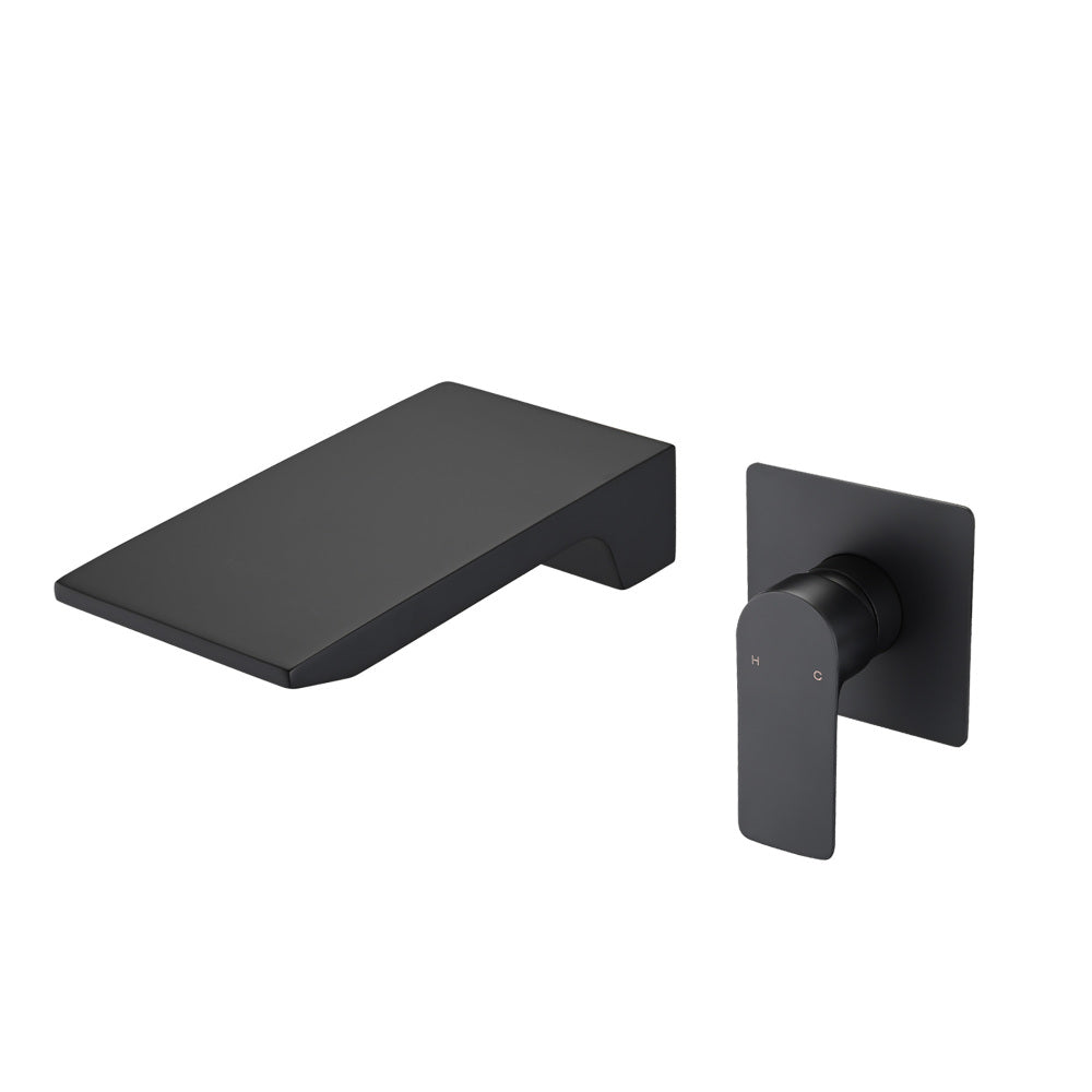 Matte Balck Wall Mount Bathroom Sink Faucet, Single Handle Bathtub Faucet with Waterfall Spout Brass Rough-in Valve Included