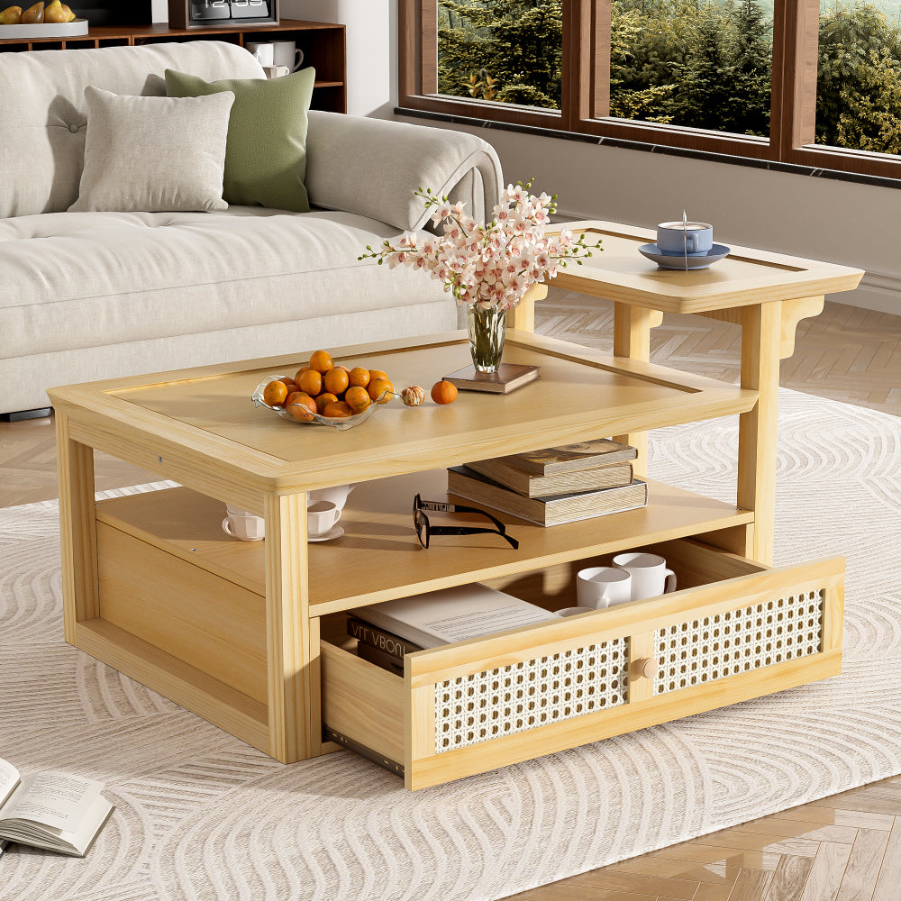 U-Can Set of 2 Nesting Coffee Tables Farmhouse,Rectangle Coffee Table Living Room,Wood Finish Coffee Table Set, Small Coffee Tables, Sofa Side Table for Living Room