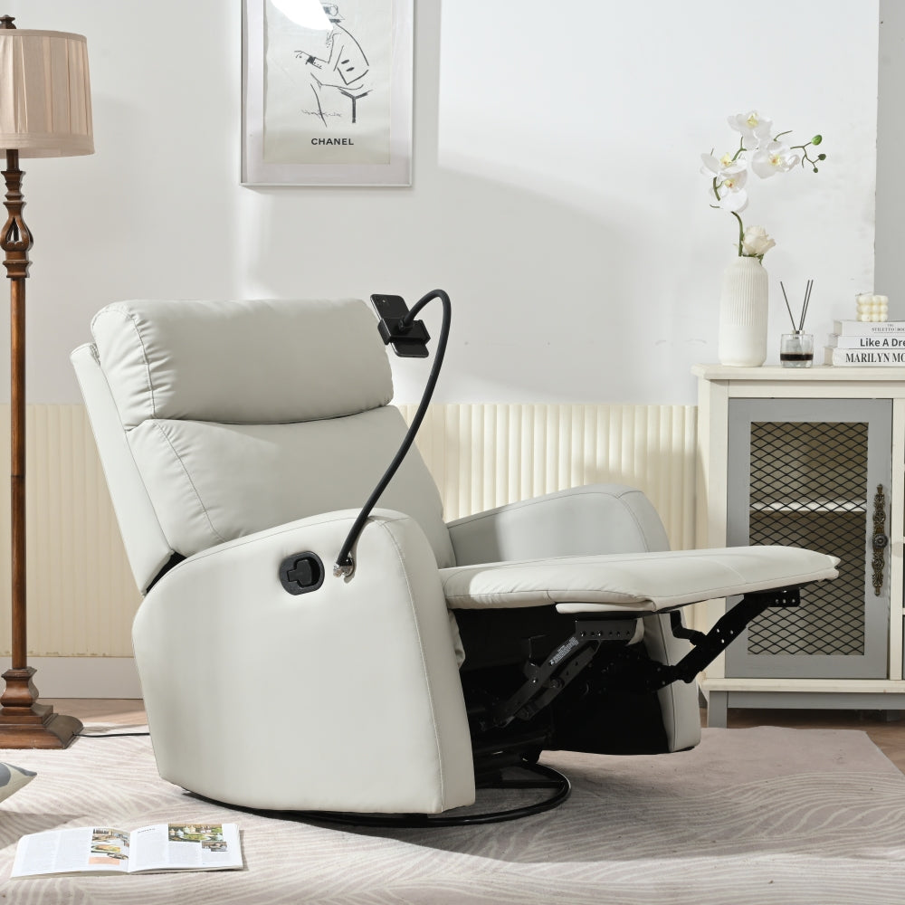 Rocking Recliner Chair,360° Swivel Nursery Rocking Chair,Glider Chair,Modern Small Rocking Swivel Recliner Chair for Bedroom,Living Room Chair Home Theater Seat,Phone Holder(Light Gray+360° Swivel)