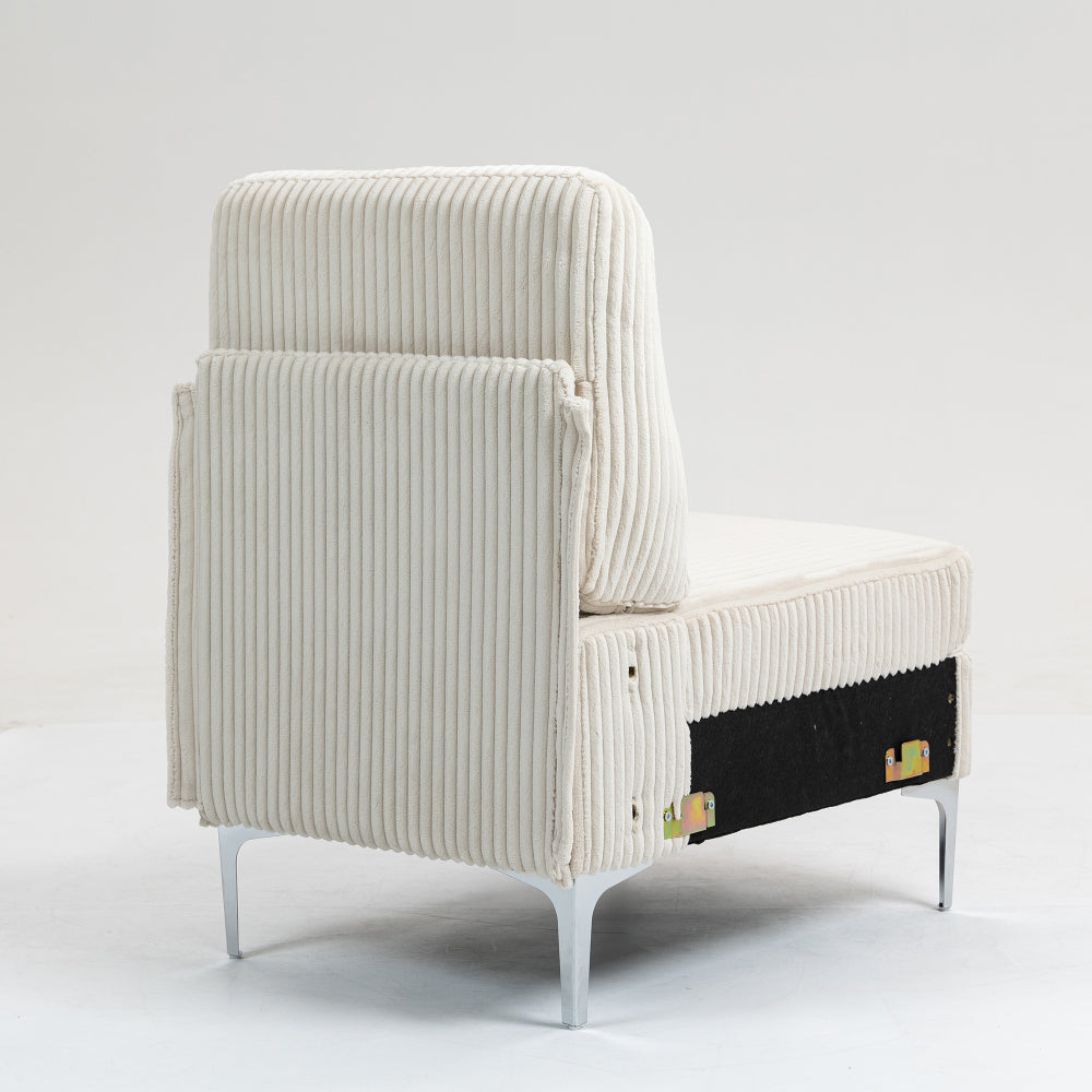 Modular Sectional Sofa Armless Seat Module, Corduroy Sectional Couch, Single Couch Modular Armless Accent Chair with Back Cushion,  Beige