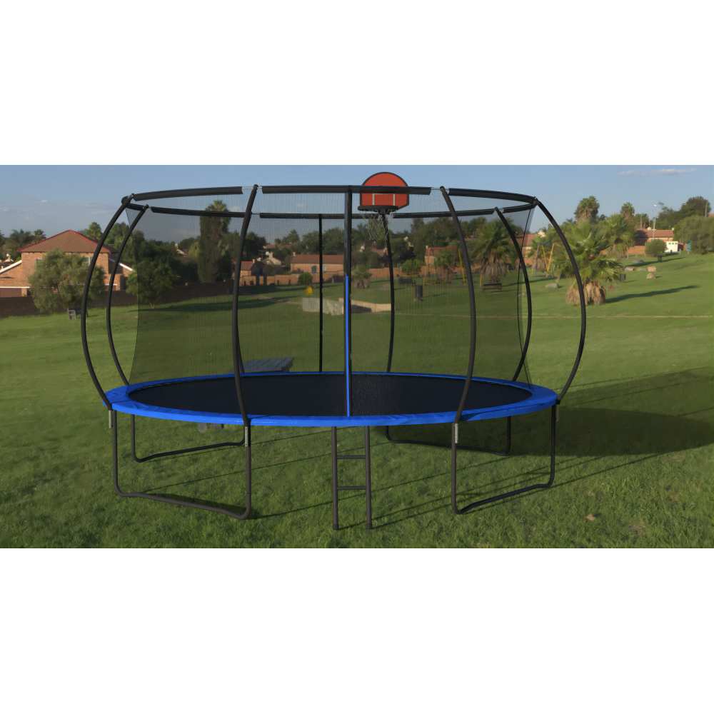 14 FT Pumpkin Trampoline, Outdoor Trampoline with Basketball Hoop, Enclosure Net and Ladder