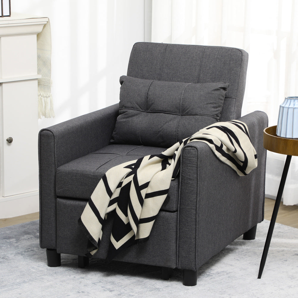 HOMCOM 3-in-1 Convertible Chair Bed, Multi-Functional Single Sofa Bed, Pull Out Sleeper Chair with Adjustable Backrest, Pillow, and Pockets, Gray