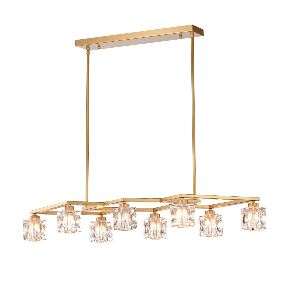 Crystal  Chandelier for Dining Room, 8-Light Kitchen Chandelier Light Fixture Modern Metal Industrial  Chandeliers for Farmhouse Entryway Living Room--Matte Gold (8*G9 Bulbs Included)