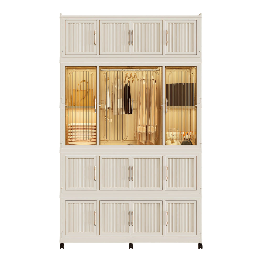 Portable Wardrobe Closet Storage Organizer for Clothes,Clothes Dresser,17 Magnetic Doors-17 Cubes & 1 Hanging Rod,6 pcs hangers , Baby Wardrobe Storage Cabinet,White