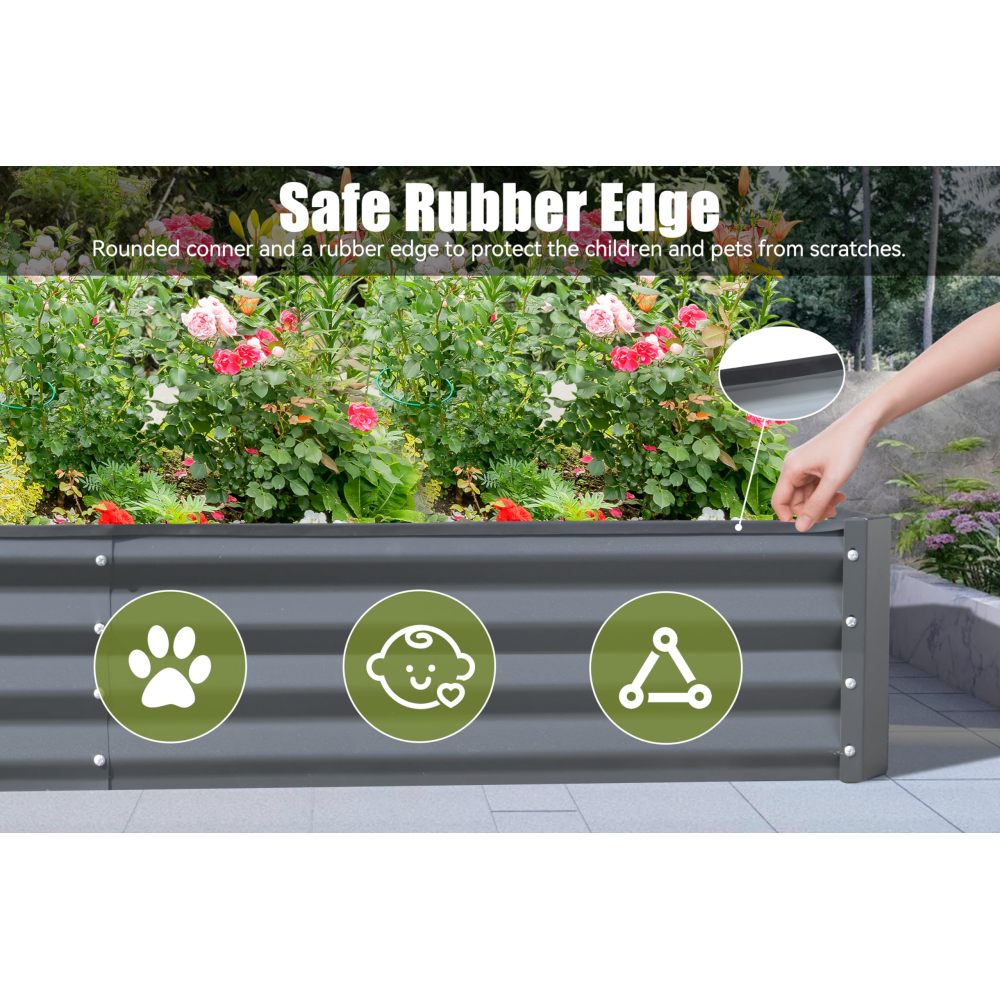 8x4x1 ft Galvanized Raised Garden Bed, Outdoor Planter Garden Boxes Large Metal Planter Box for Gardening Vegetables Fruits Flowers, Gray