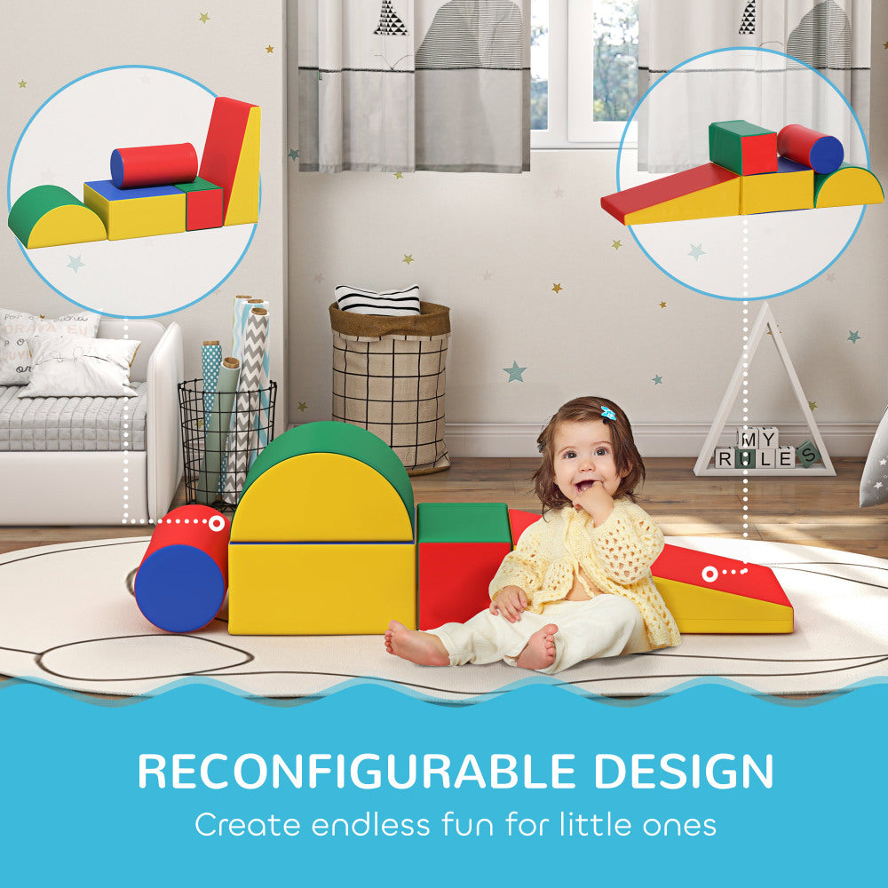 Soozier 5 Piece Climb and Crawl Activity Play Set, Baby Soft Play Set, Foam Climbing Blocks for Toddlers, Kids Preschooler Indoor Play Equipment Assorted