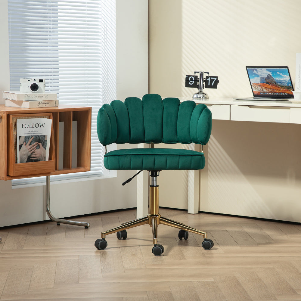Velvet Home Office Desk Chair, Modern Cute Computer Chair, Wheels Swivel Height Adjustable Swivel Task Chair for Home Office (Emerald Velvet)