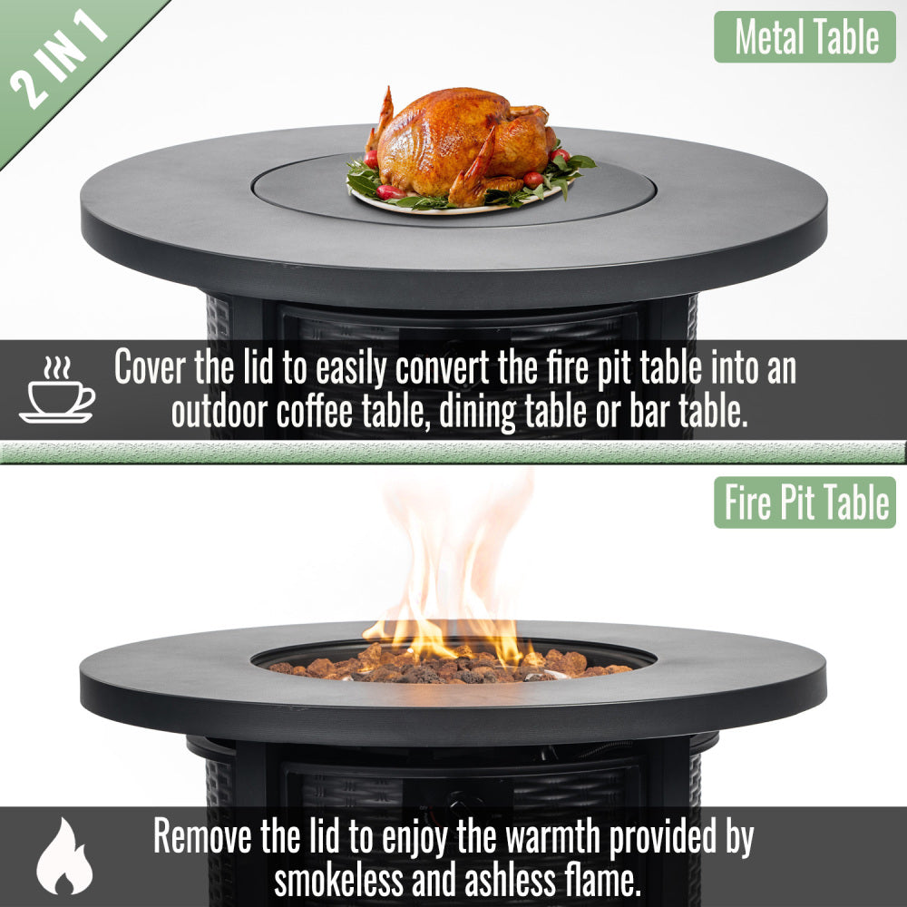 30" Propane Gas Fire Pit Table, 50000 BTU Round Steel Fire Pit for Outside Patio Deck Garden Courtyard-Black