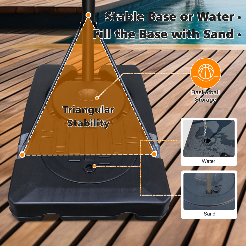 DOUBLE FISH7.5-10ft Adjustable Height Outdoor Basketball Stand, Portable Basketball Stand, 44"shatter-proof Backboard, Fillable Base, 2 Portable Wheels, Suitable for SwimmingPool/indoor