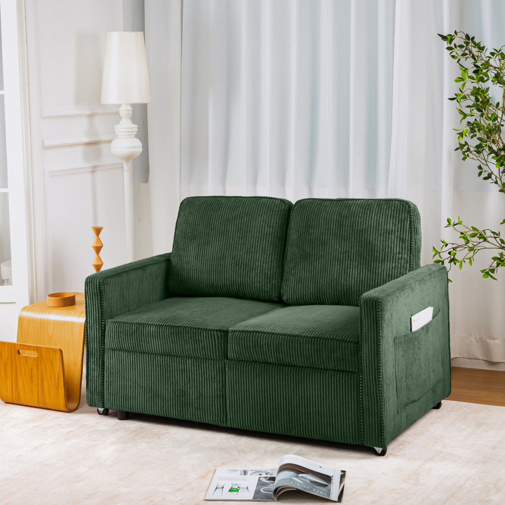 Retractable 3 Seater Sofa, Easy To Assemble, Suitable For Living Rooms, Apartments And Flexible Sofas For Small Spaces, Olive Green Corduroy