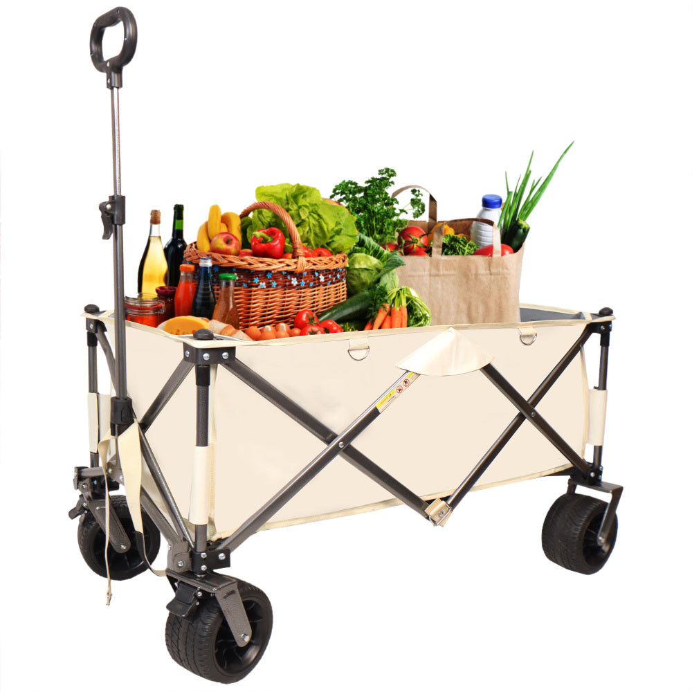 Folding Wagon, Heavy Duty Utility Beach Wagon Cart for Sand with Big Wheels, Adjustable Handle&Drink Holders for Shopping, Camping,Garden and Outdoor