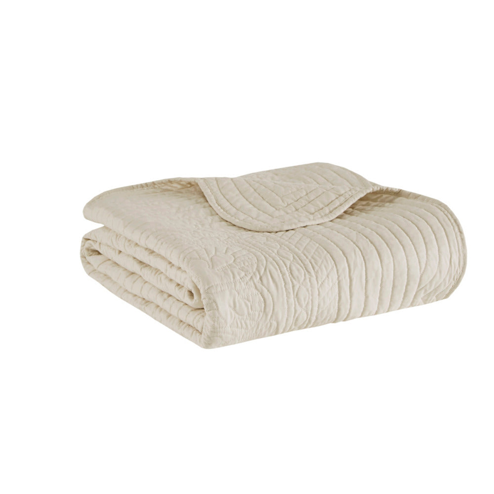 Oversized Quilted Throw with Scalloped Edges Cream 60x72"