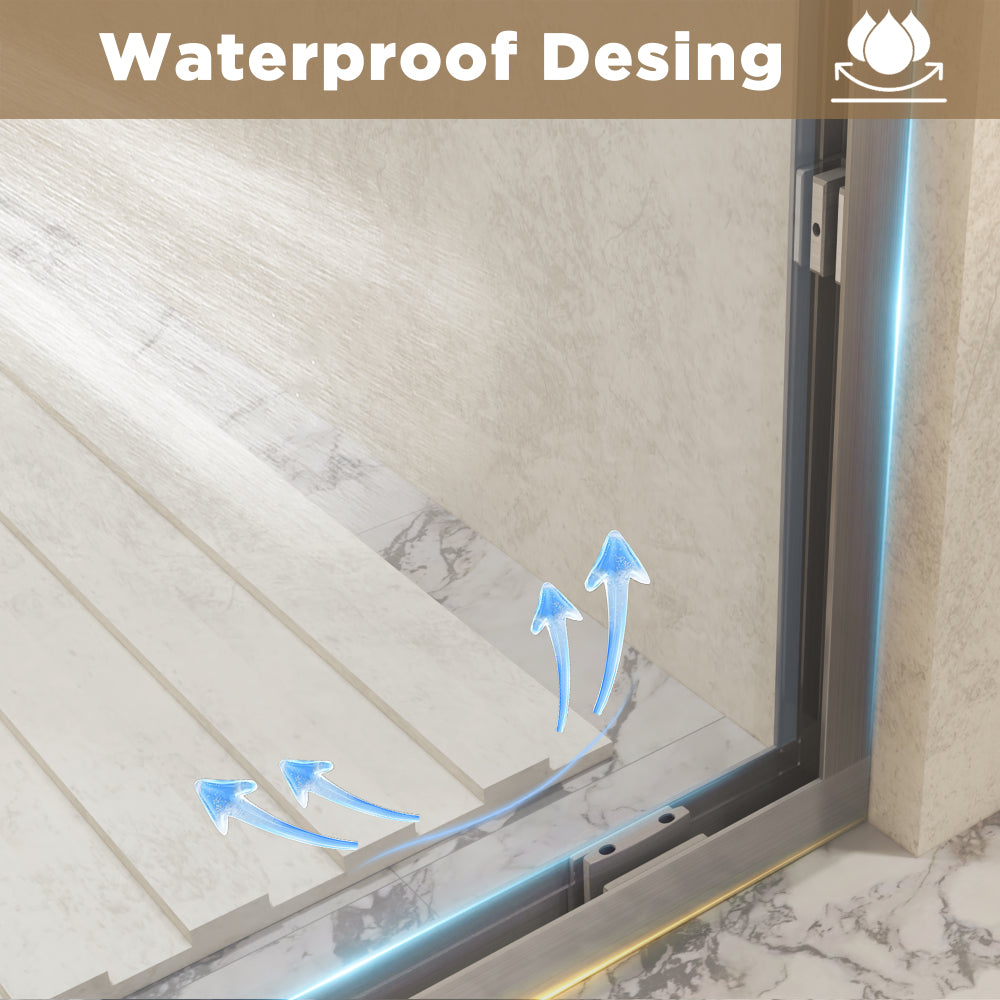 44-48" x 72" Tempered Glass with Explosion Proof Film, Aluminum Frame Double Sliding Shower Door, "1/4 (6 mm), Stainless Steel handle,Brushed Nickel