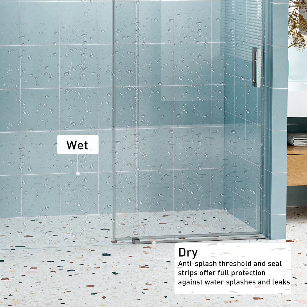 56" - 60" W x 76" H Frameless Shower Door Soft-closing Single Sliding, 1/4" (6mm) Tempered Glass with Explosion-proof Coating, 24D01-60BNX Brushed Nickel