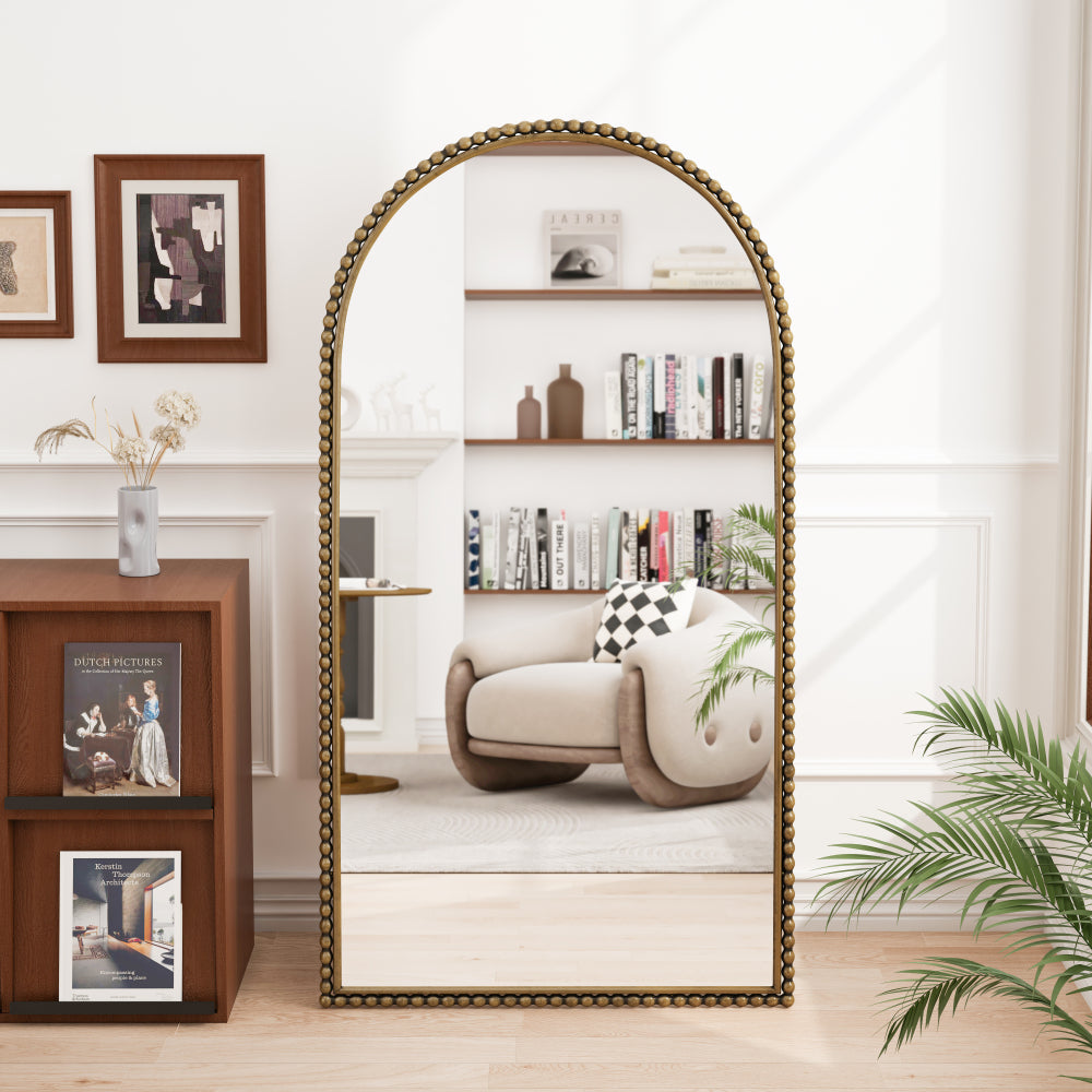 Iron Arch Retro Full Length Mirror With Supporting Feet, For Living Room, Bedroom (Gold)