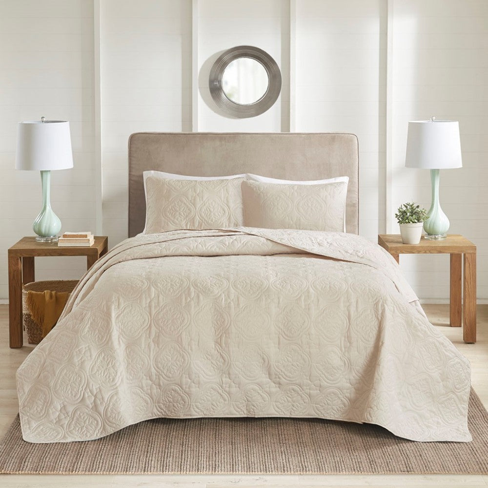 3 Piece Reversible Bedspread Set Cream Full/Queen