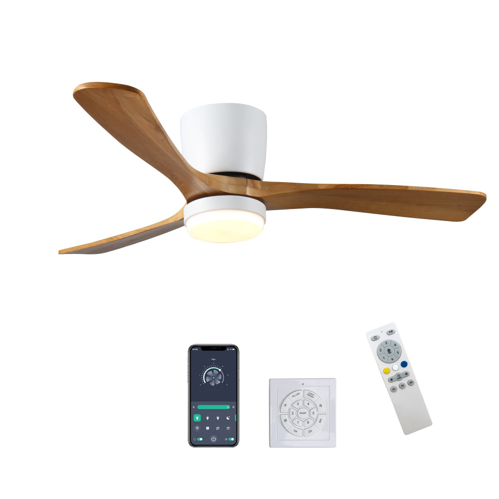 42 inch Black Wood Ceiling Fans with Lights and Remote, Modern Flush Mount Low Profile Ceiling Fan with Light, 6 Speed, Reversible DC Motor, for Bedroom/Outdoor/Farmhouse/Patios